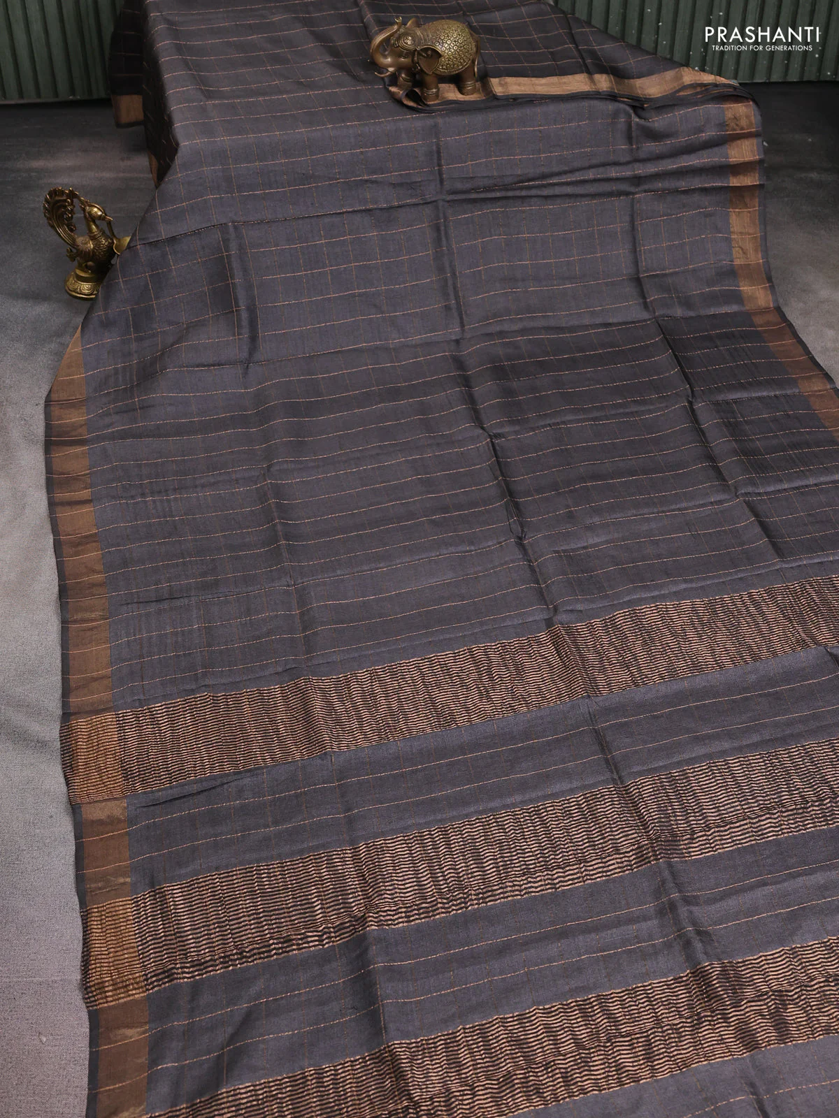 Tussar-Silk-with-zari-checks.